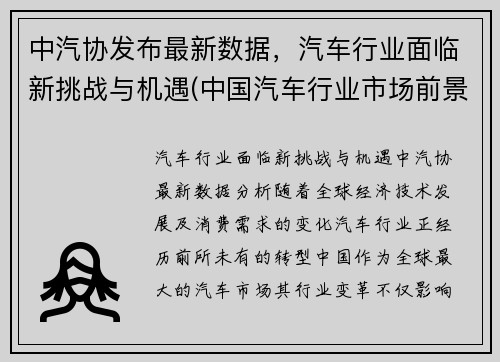 中汽协发布最新数据，汽车行业面临新挑战与机遇(中国汽车行业市场前景及投资机会研究报告)