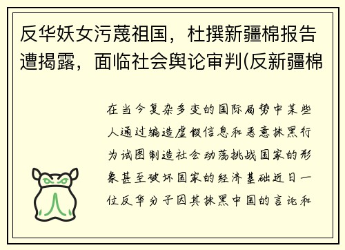 反华妖女污蔑祖国,杜撰新疆棉报告遭揭露,面临社会舆论审判(反新疆棉组织) 反华妖女污蔑祖国,杜撰新疆棉报告遭揭露,面临社会舆论审判(反新疆棉组织)